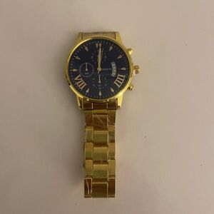 Geneva Gold Tone Watch | Blue Dial Roman Numerals | Chronograph Style | New